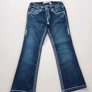 Laguna Beach Women Jeans Size‎ 31 Blue Denim Crosses Med Rise Boot Leg Goth Y2k